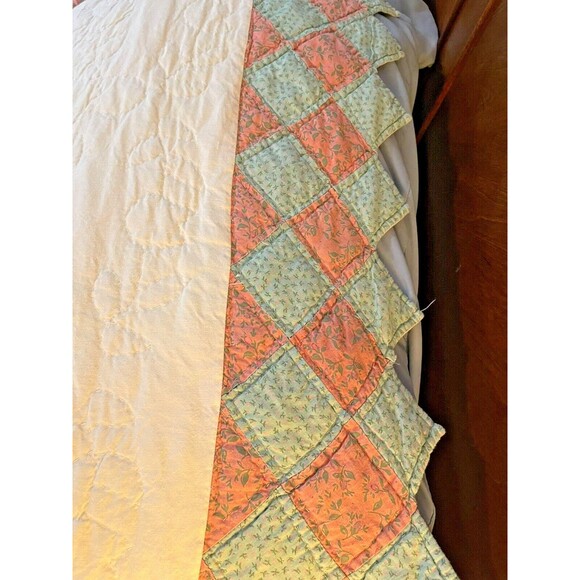 Vintage Patchwork Flower Quilt Handmade Hand Stitched Multicolor Full Size - Picture 6 of 10